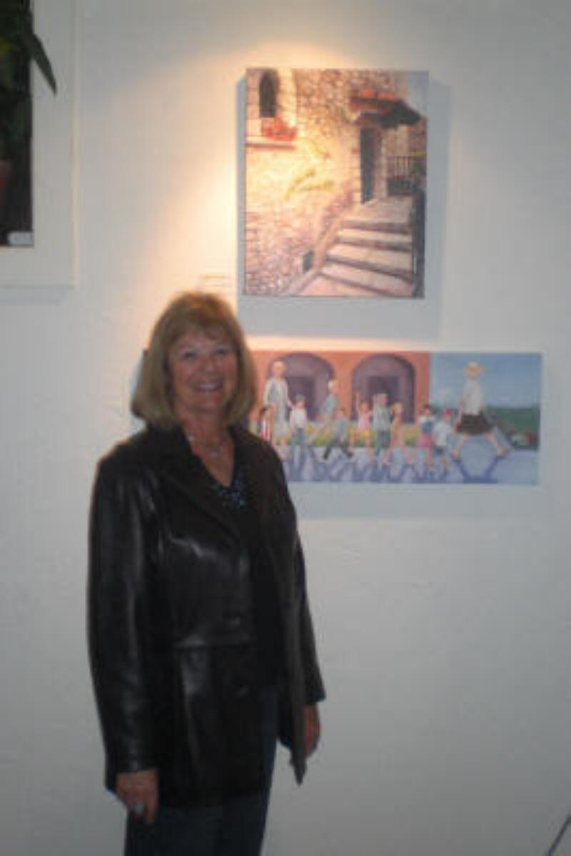 Dixie in Studio with painting of St. Paul de Vence